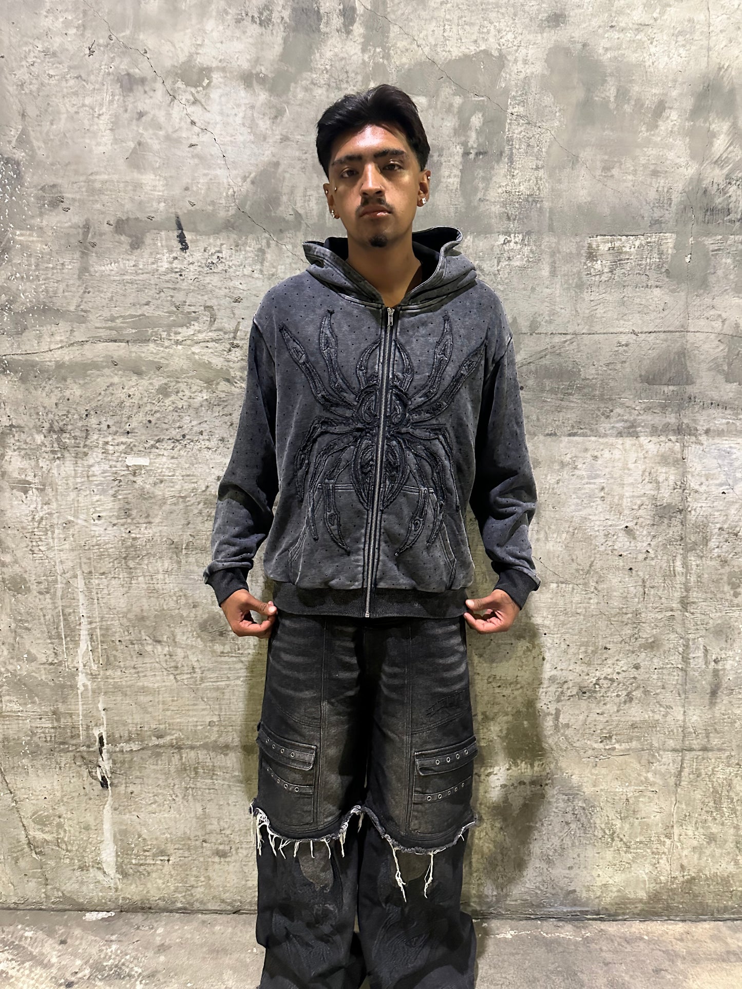 "SPIDER" RHINESTONE ZIP UP