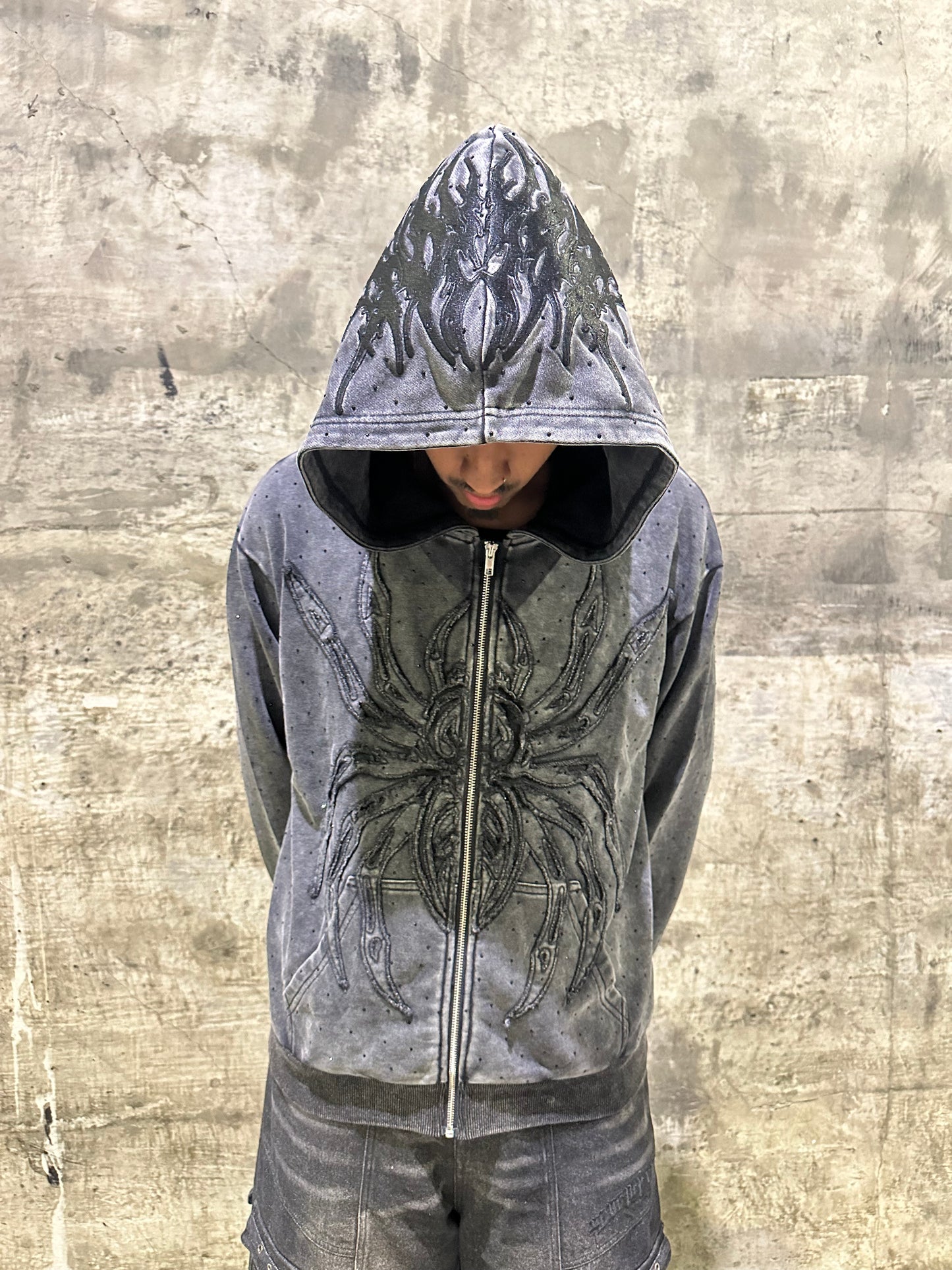 "SPIDER" RHINESTONE ZIP UP