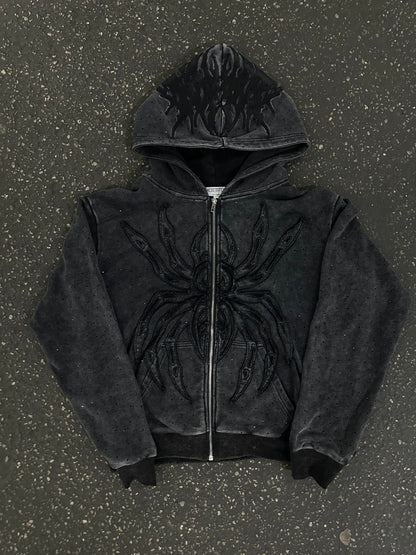 "SPIDER" RHINESTONE ZIP UP