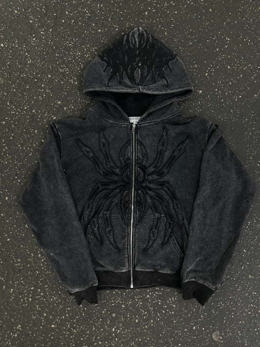 "SPIDER" RHINESTONE ZIP UP