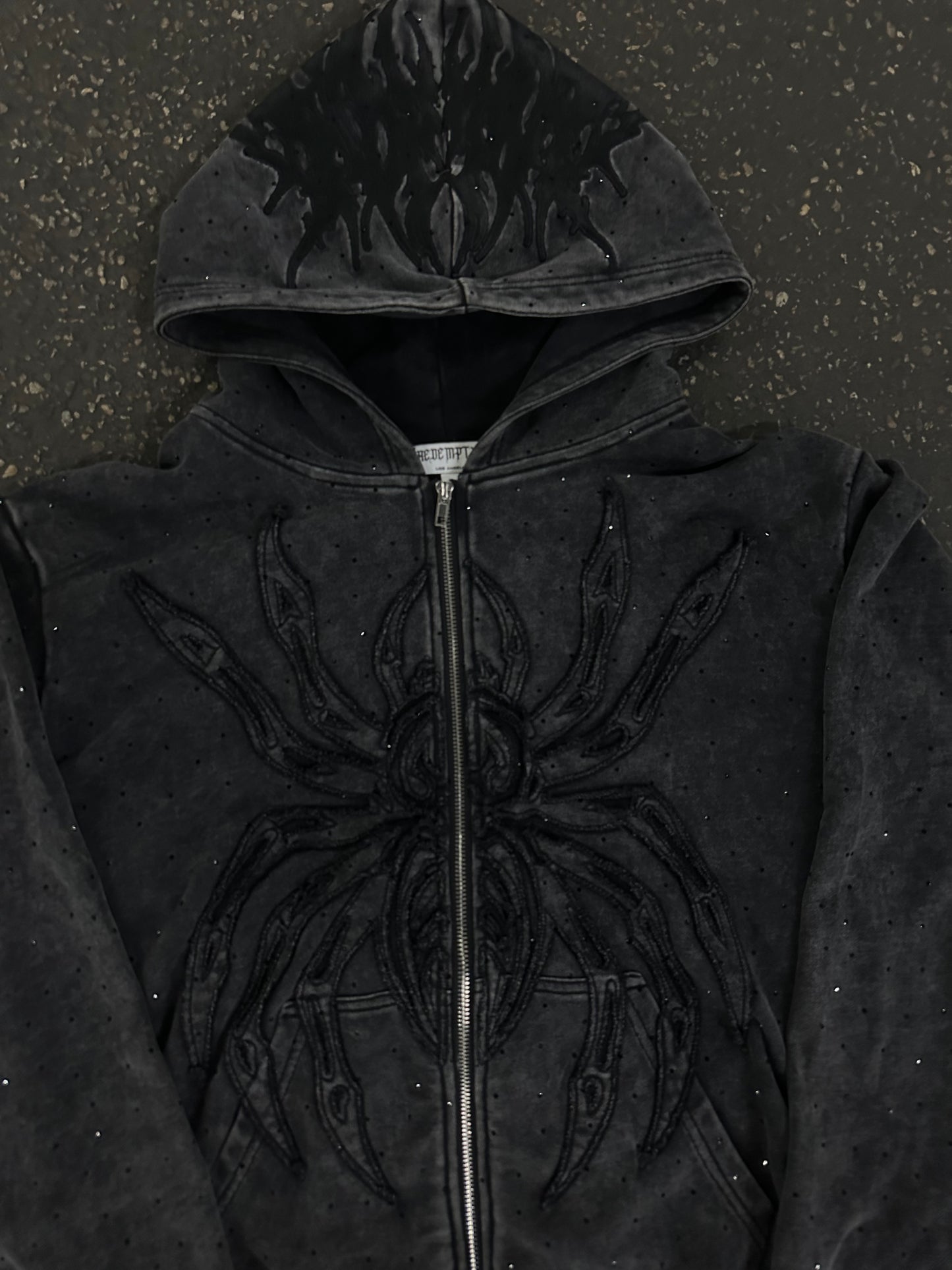 "SPIDER" RHINESTONE ZIP UP