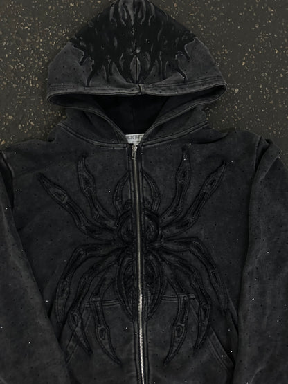 "SPIDER" RHINESTONE ZIP UP