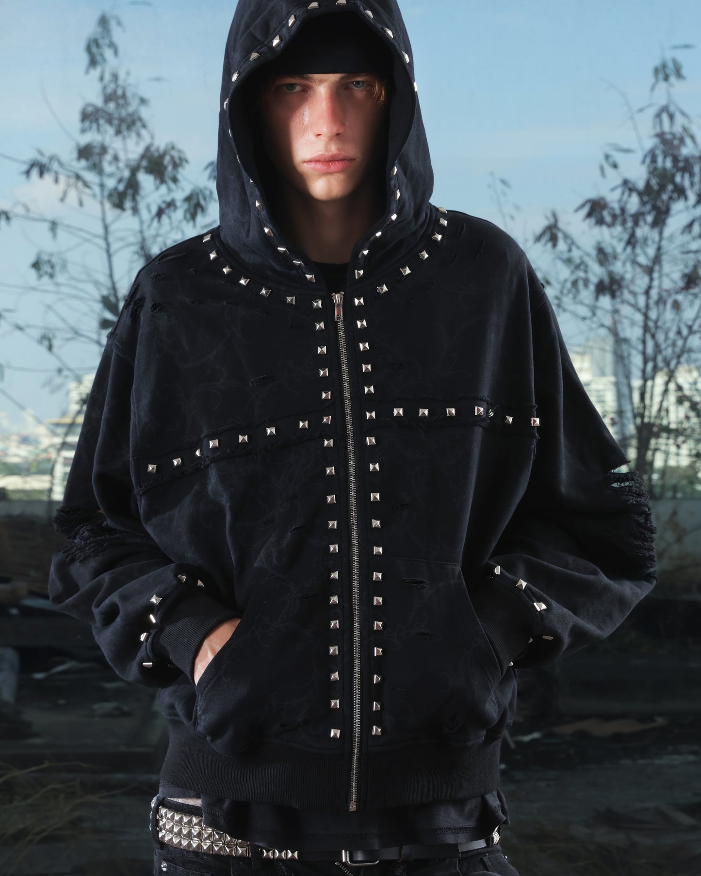 "VEIL" STUDDED ZIP UP