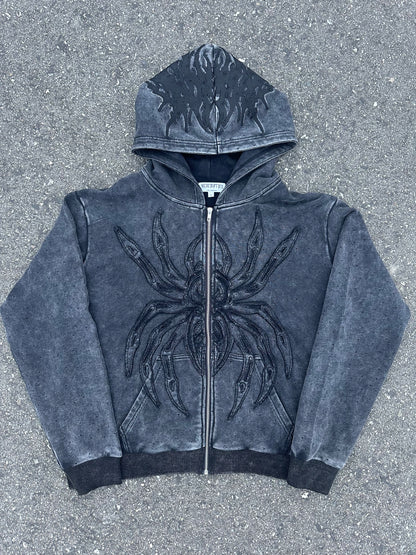 "SPIDER" RHINESTONE ZIP UP