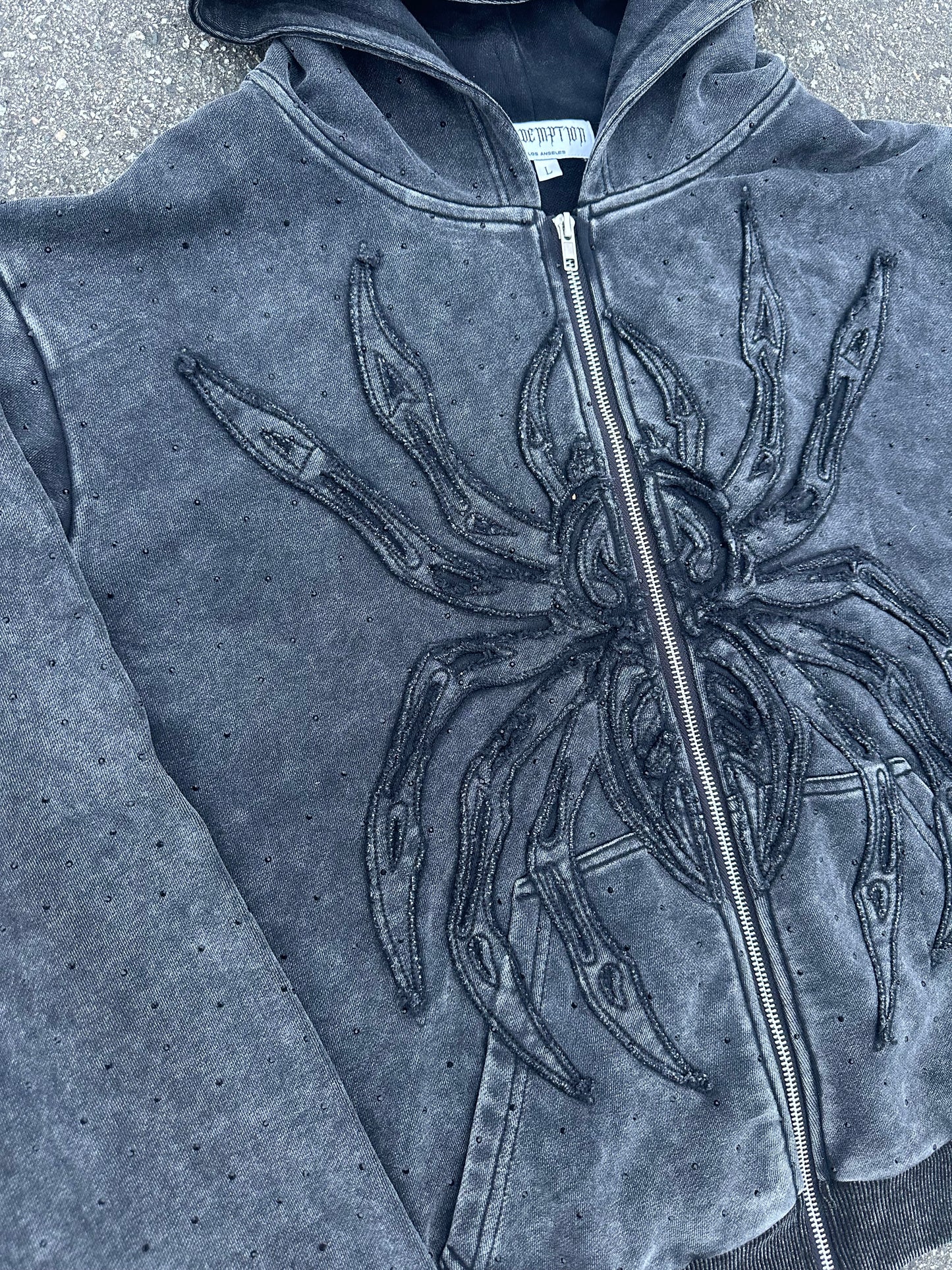 "SPIDER" RHINESTONE ZIP UP