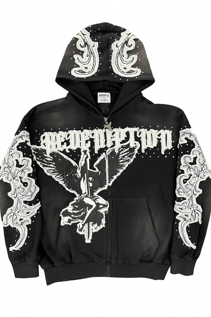 V2 "HONOR" DISTRESSED ZIP UP