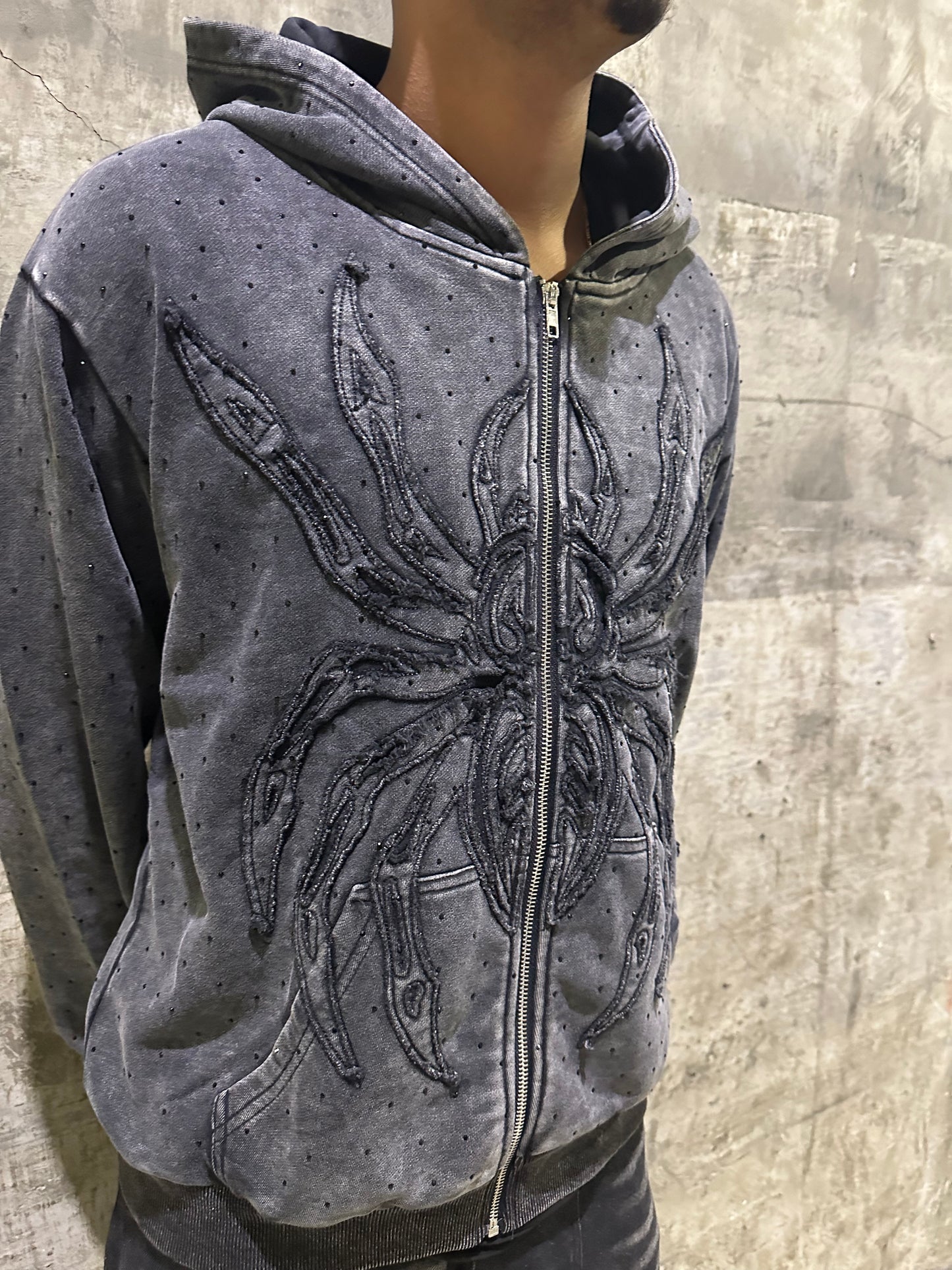 "SPIDER" RHINESTONE ZIP UP